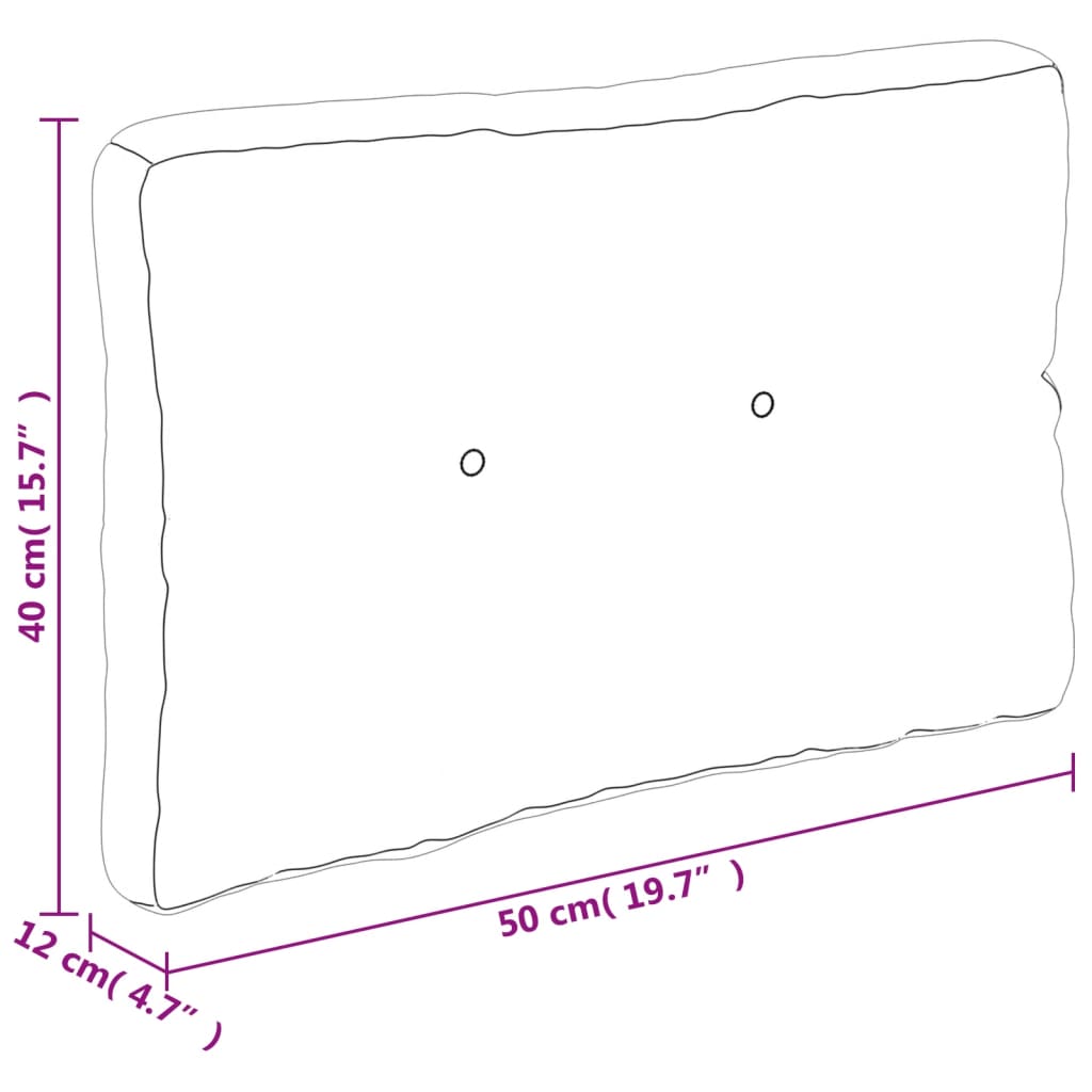 Two cream polyester pallet cushions: 19.7-inch square seat and 19.7x15.7-inch back.