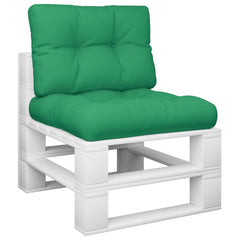 Green polyester pallet cushions in a 2-piece set with seat and back pads on a white pallet chair.