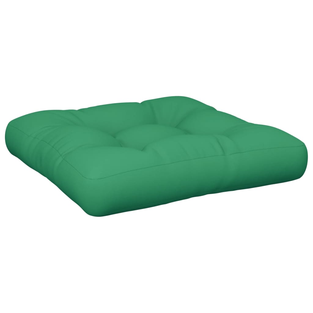 Square green polyester pallet cushions, 2-piece set with tufted design.