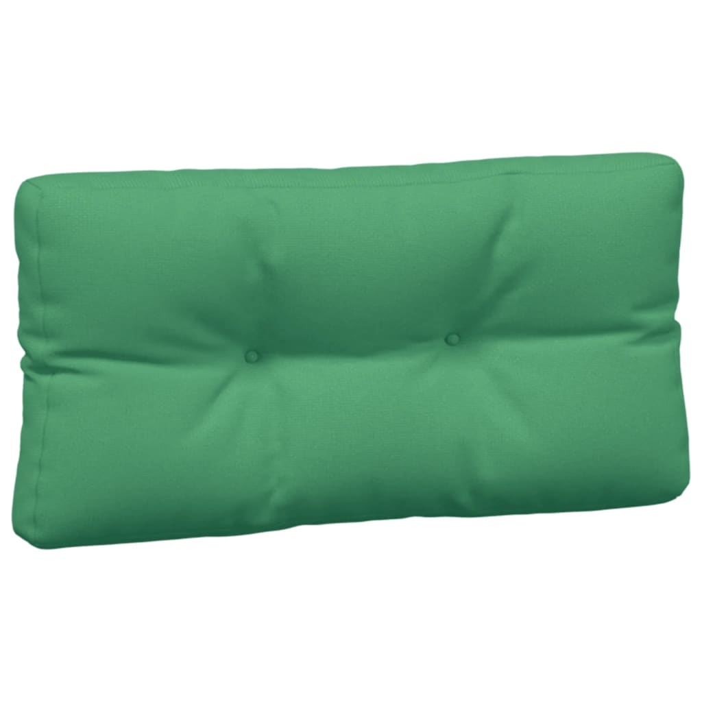 Three-piece green polyester pallet cushions set, including seat, back, and side cushions.