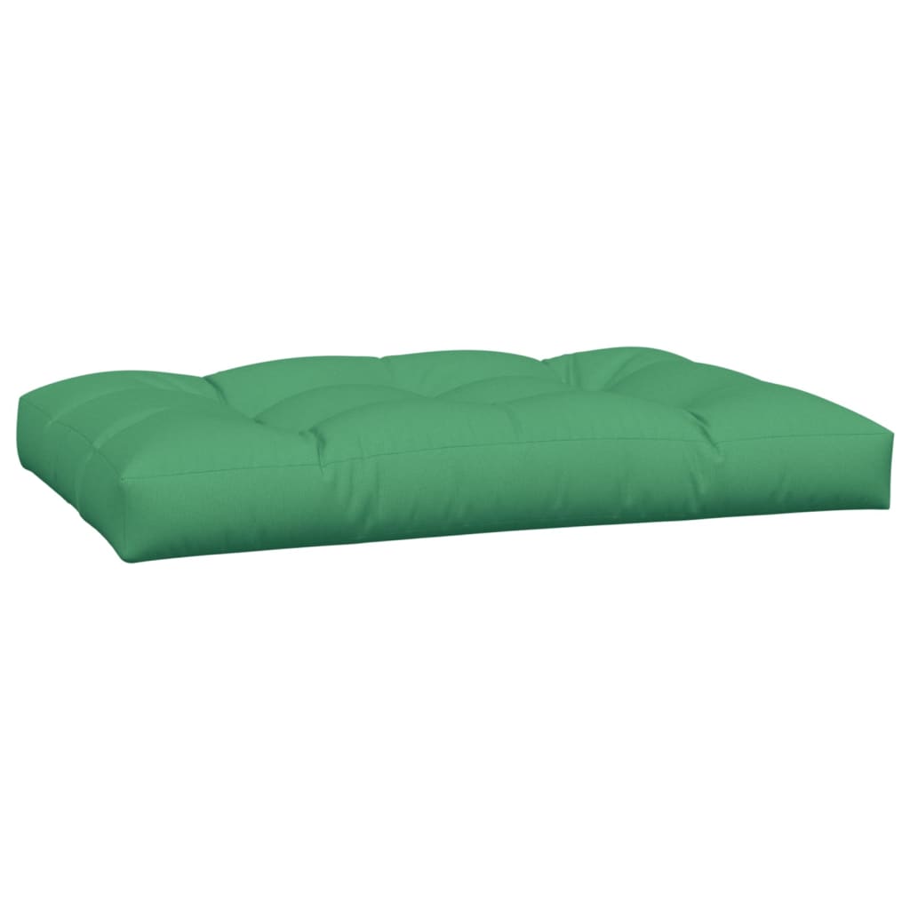 Three-piece green polyester pallet cushions set with tufted design.