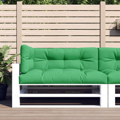 Three-piece green polyester cushion set for pallet sofa, including seat, back, and side cushions.