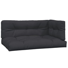Black 3-piece pallet cushion set with water-resistant polyester and soft filling for comfort.