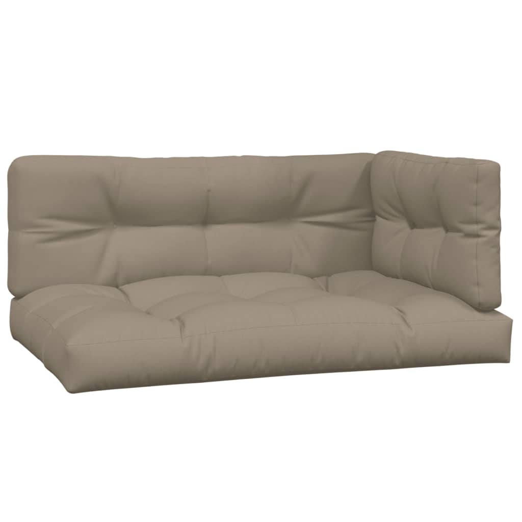 Three-piece taupe polyester pallet cushion set with tufted, padded seat and backrest cushions