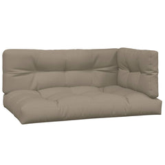 Three-piece taupe polyester pallet cushion set with tufted, padded seat and backrest cushions