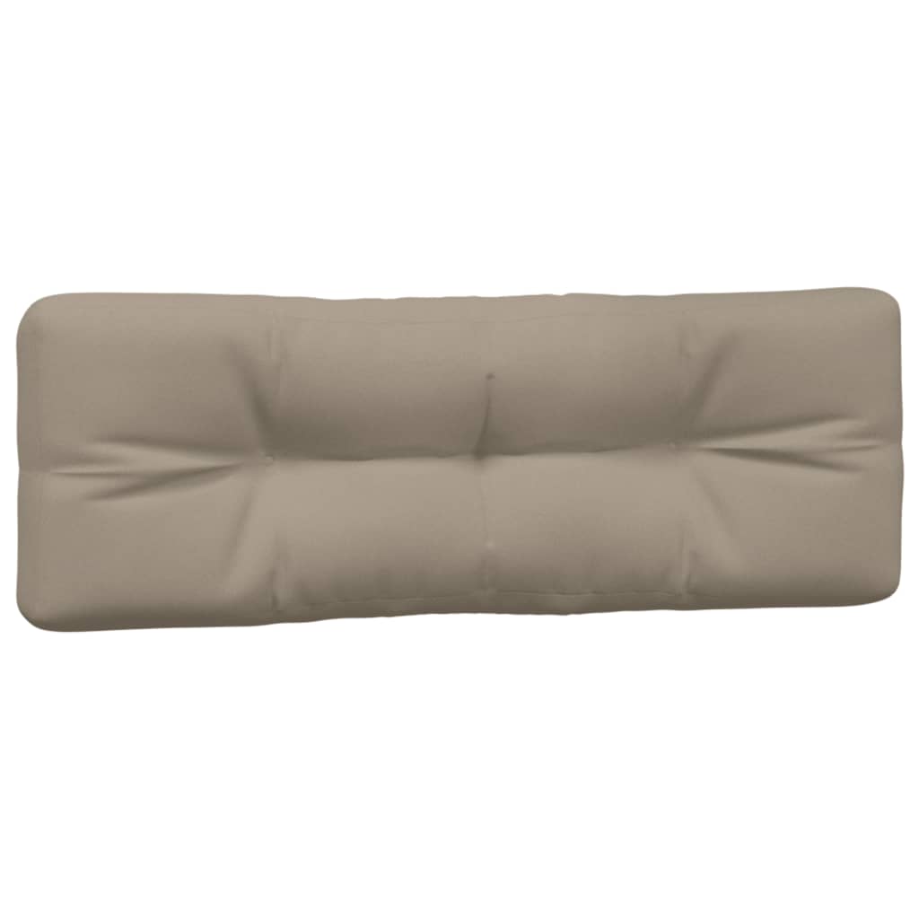 Taupe polyester pallet cushion set with three pieces for outdoor seating.