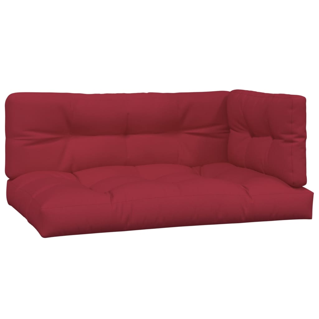 Wine red pallet cushions set of three made from durable polyester fabric.
