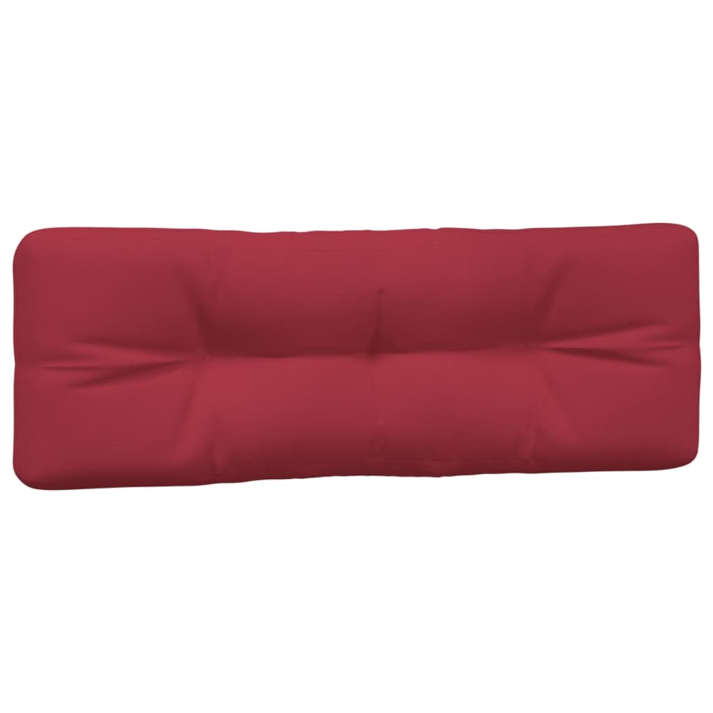 Wine red polyester pallet cushions set of three with soft filling for outdoor seating.