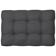A set of seven anthracite fabric cushions for a pallet sofa, including seats, backs, and one side.