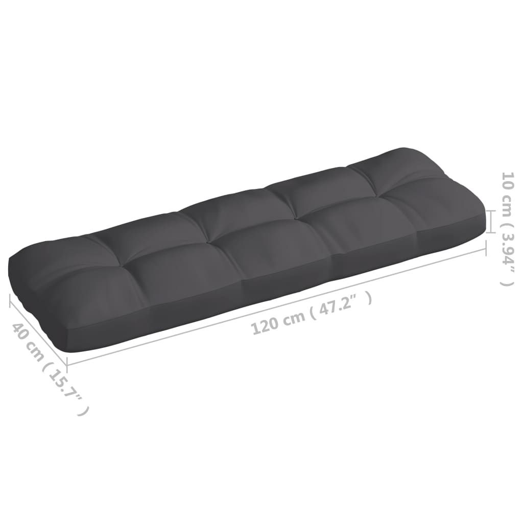 Anthracite fabric pallet sofa cushions set with 7 pieces, sized 120x40 cm, shown unfolded.