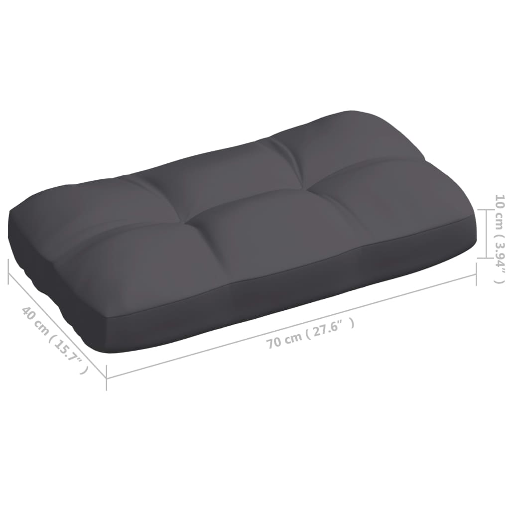 Anthracite fabric pallet sofa cushions set with dimensions 40x70x13 cm.