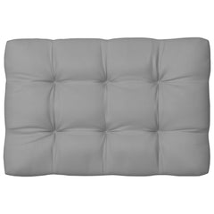 Gray 7-piece fabric cushion set for pallet sofa, with tufted seats, backs, and side.