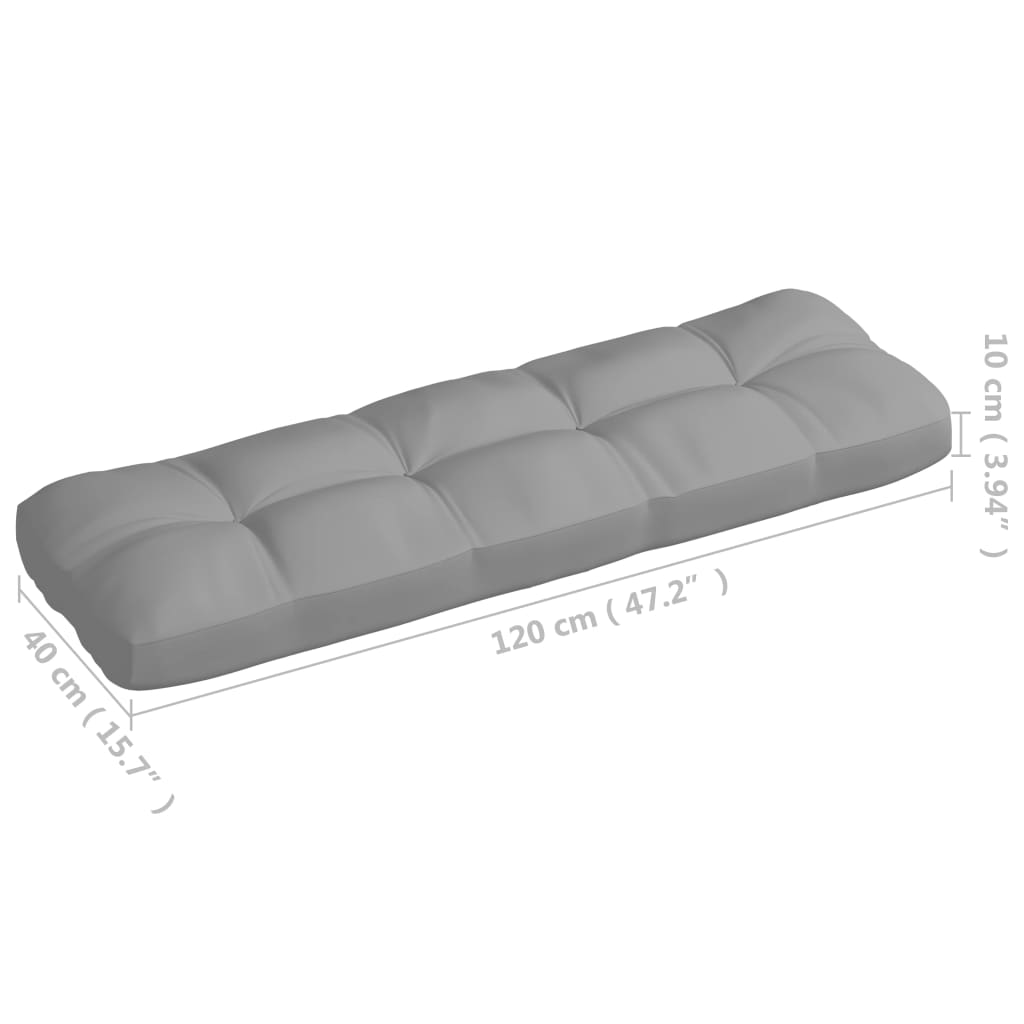 Gray 7-piece fabric pallet sofa cushion set with dimensions shown.