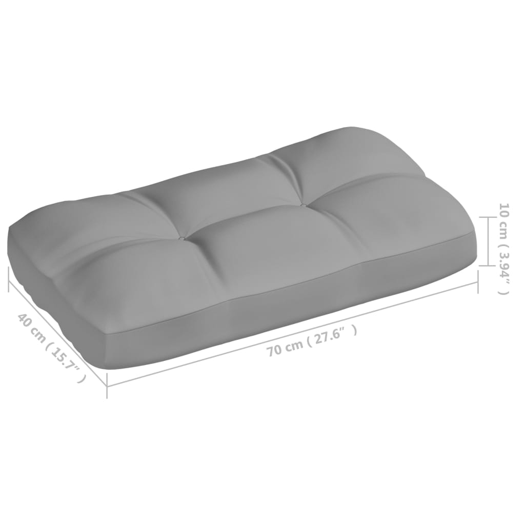 Gray 7-piece fabric pallet sofa cushion set with dimensions shown.