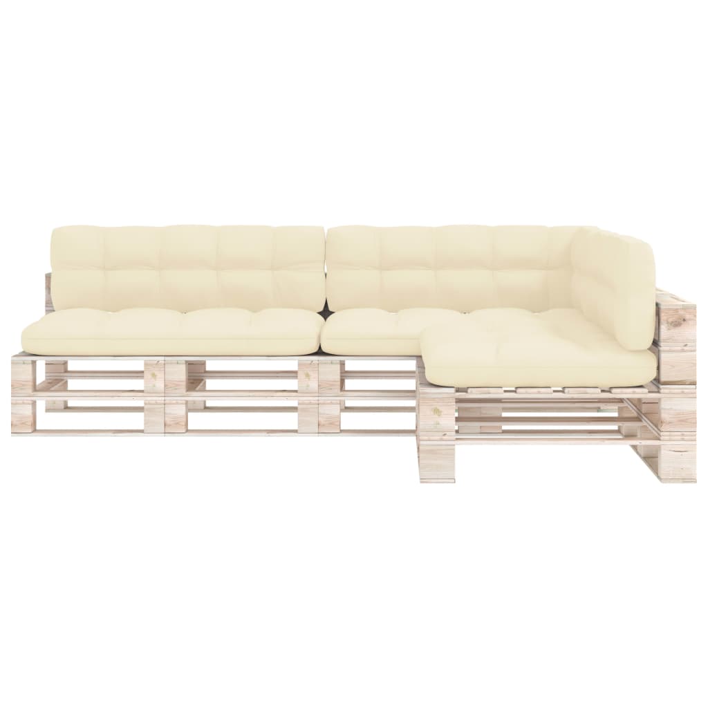 7-piece cream fabric cushion set for pallet sofa, with plush padding.