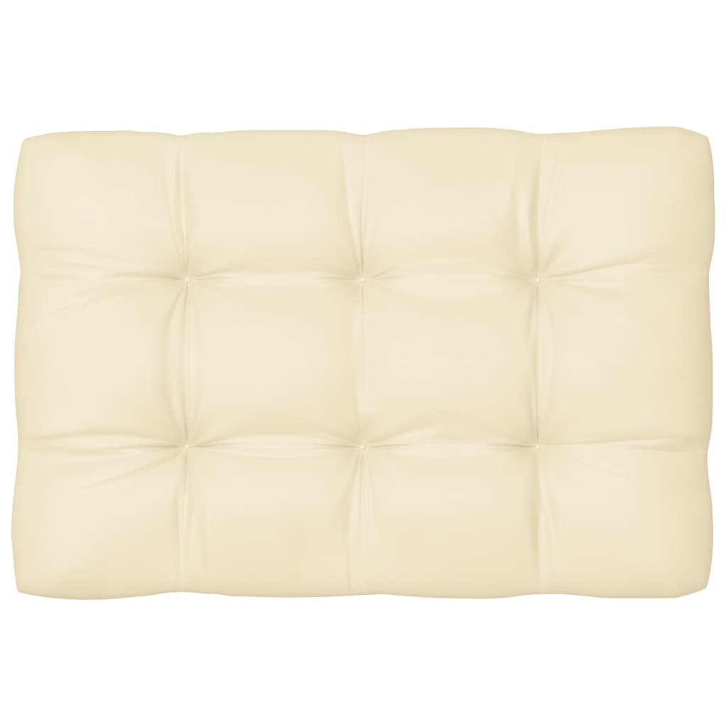 Cream fabric pallet sofa cushions set with 7 pieces in neutral hue.