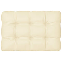 Cream fabric pallet sofa cushions set with 7 pieces in neutral hue.
