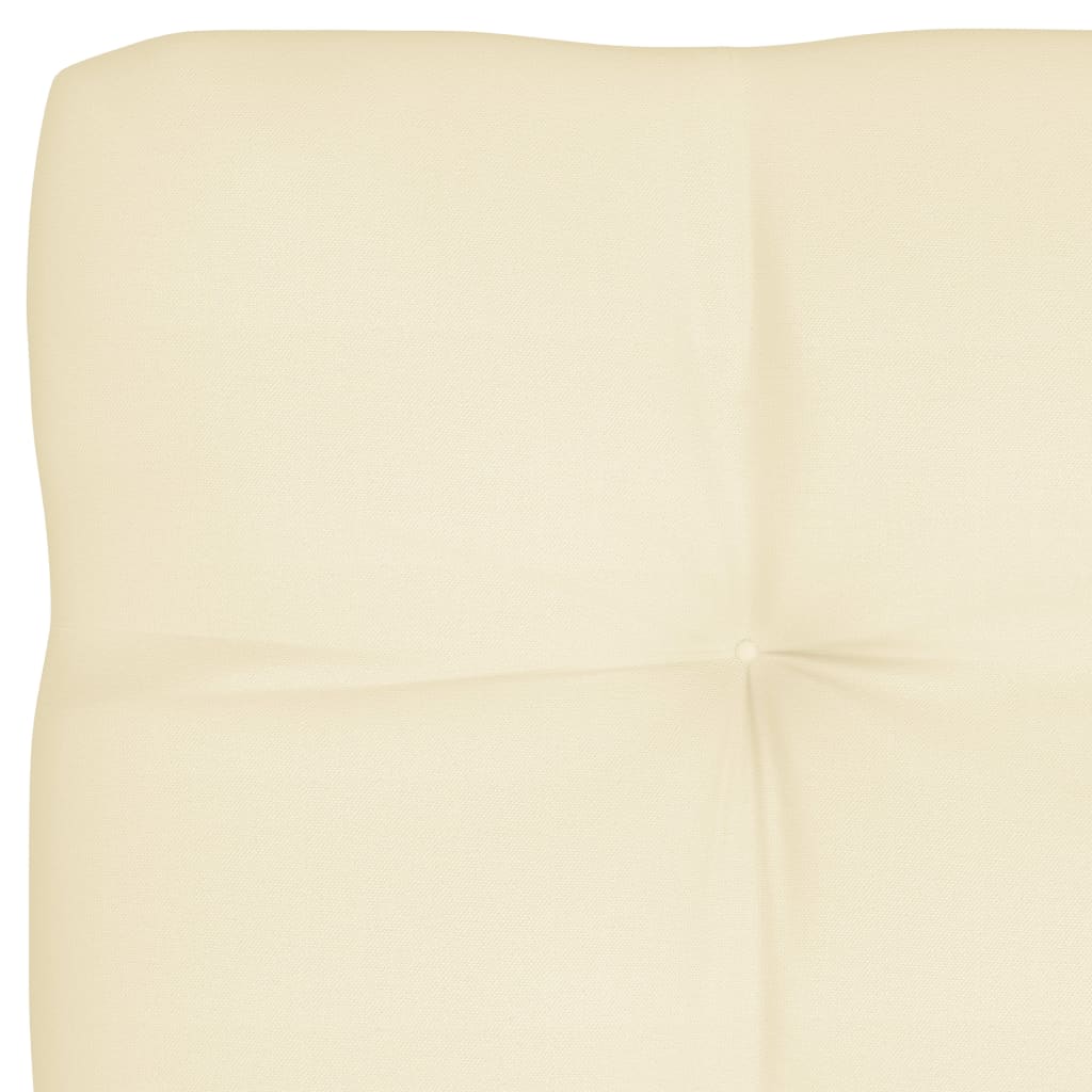 Cream fabric pallet sofa cushion set with 7 pieces in neutral color.