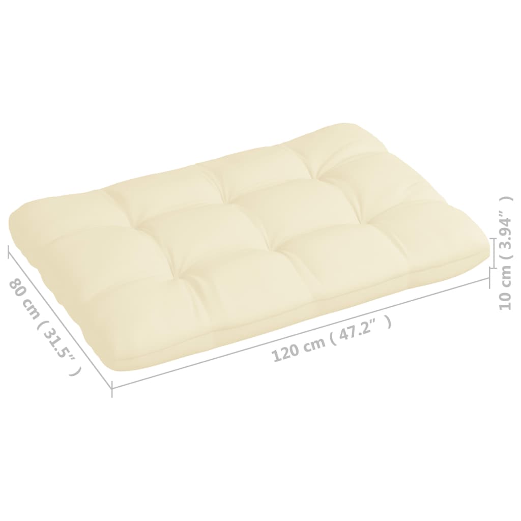 Cream fabric pallet sofa cushions set with 7 pieces in neutral hue.
