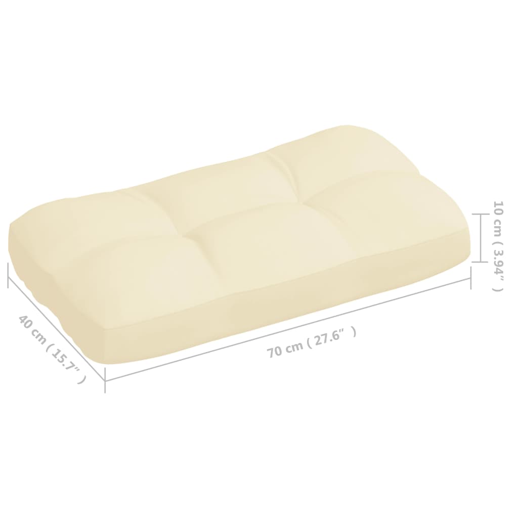 Cream fabric pallet sofa cushions set with tufted design, measuring 70x40x10 cm.
