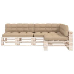 Beige fabric pallet sofa cushions set with 7 pieces for seats, backs, and side.
