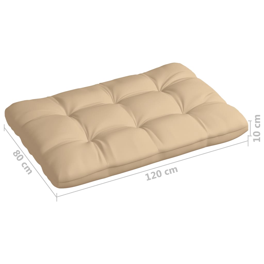 Beige fabric pallet sofa cushions set with 7 pieces, measuring 80x120 cm.