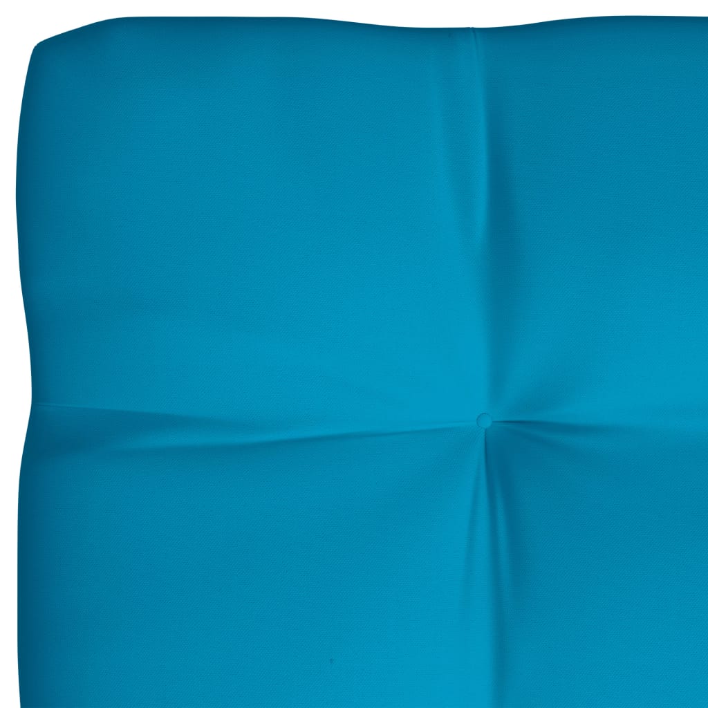 Blue fabric pallet sofa cushion set with 7 pieces in vibrant color.