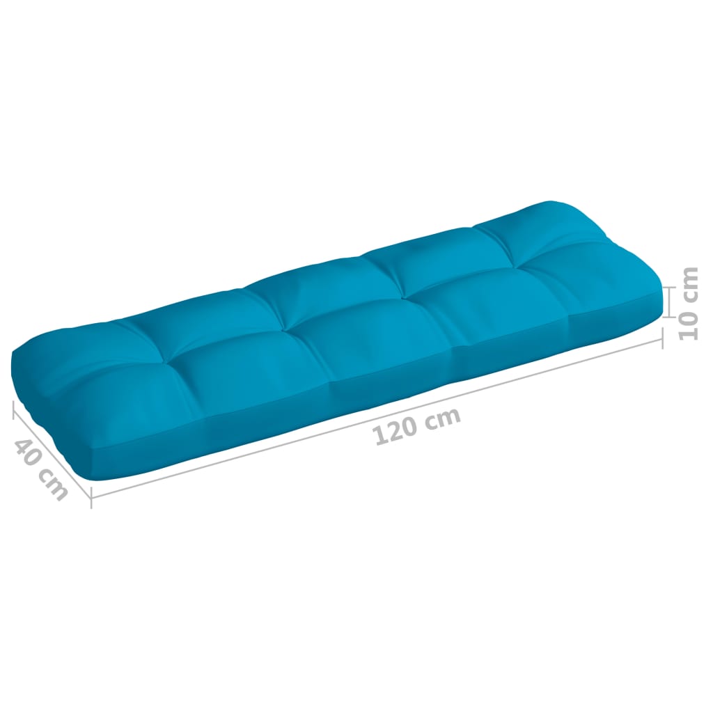 Blue fabric pallet sofa cushions set with 7 pieces, measuring 120x40x10 cm.