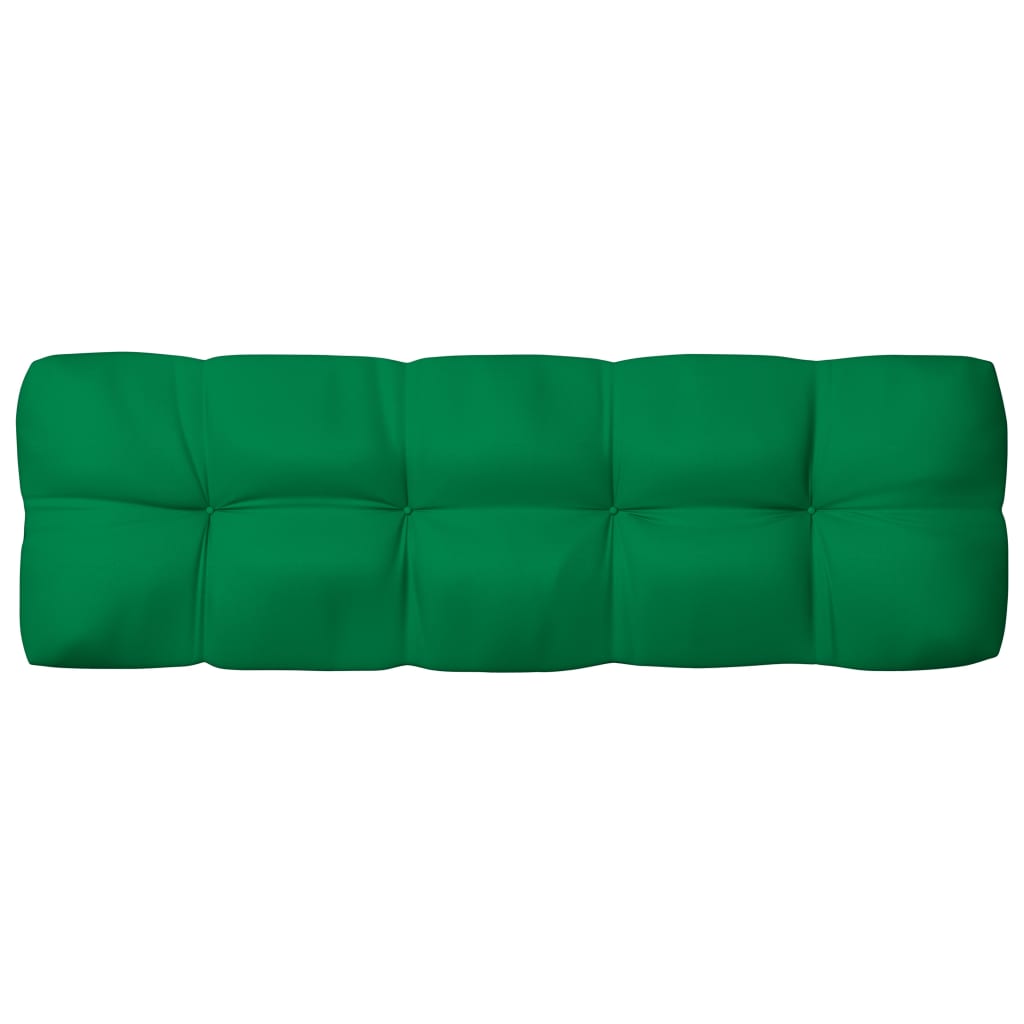 Green fabric pallet sofa cushions in a 7-piece set, water repellent.
