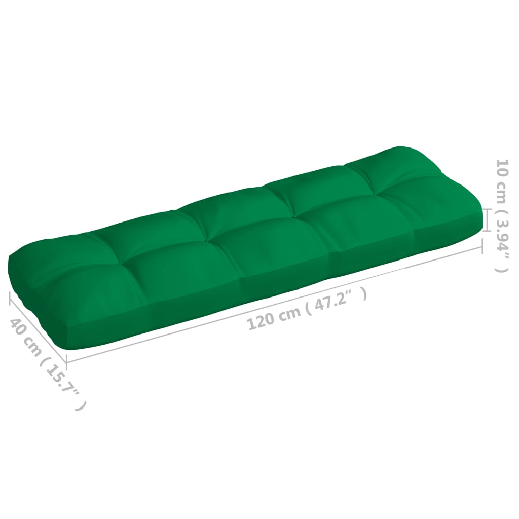 Green fabric water-repellent pallet sofa cushion, tufted, 120x40x10 cm, thick padded design