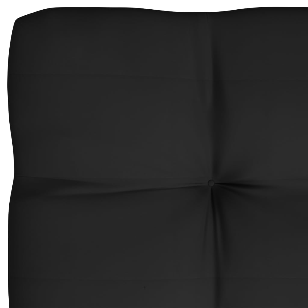 A set of seven black fabric cushions for pallet sofas, water-repellent and tufted.