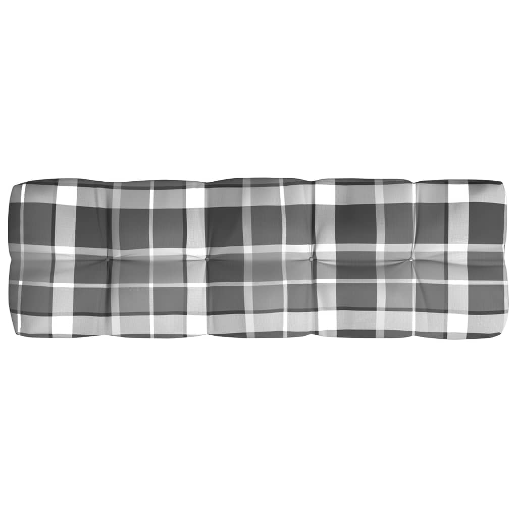 Gray check 7-piece pallet sofa cushion set with tufted seat, back, and side cushions