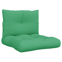 Two green polyester cushions, one seat and one backrest, for pallet furniture.