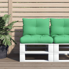 Two green polyester cushions for pallet sofa, one seat and one backrest.