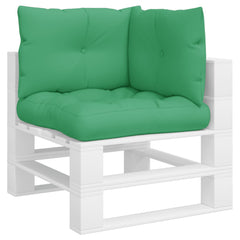 Green polyester 3-piece pallet cushion set with seat pad and two back cushions.