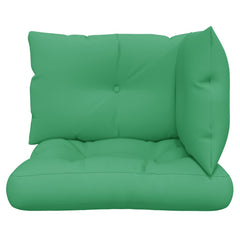 Three-piece green polyester pallet cushion set with seat and back cushions for outdoor use
