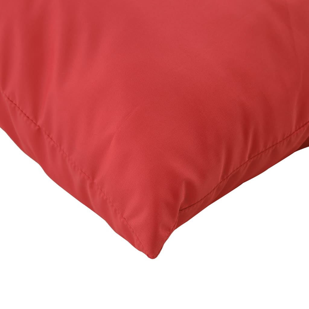 Set of three red polyester pallet cushions for outdoor use.