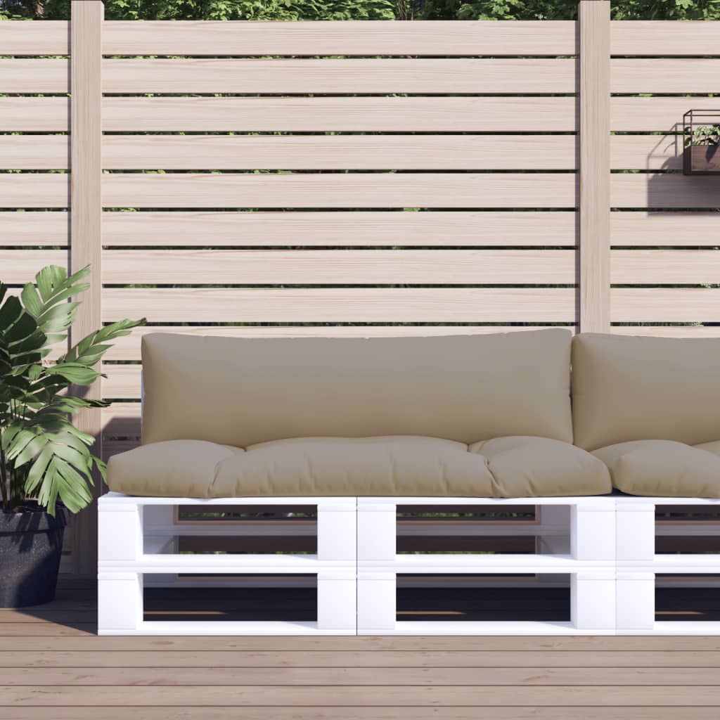 Two taupe polyester cushions for pallet sofa, seat and back.
