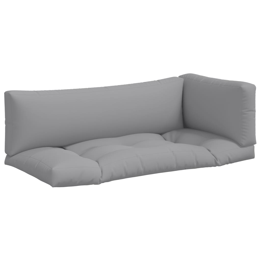 Gray polyester pallet cushion set of three: seat, back, and side.