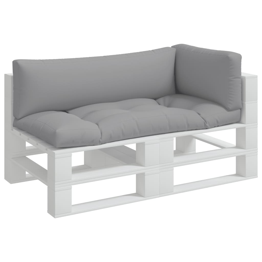 Gray polyester cushion set of three for pallet furniture, including seat, back, and side pieces.