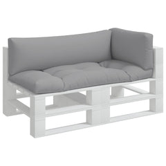 Gray polyester cushion set of three for pallet furniture, including seat, back, and side pieces.