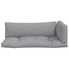 Gray polyester pallet cushion set of three: seat, back, and side.