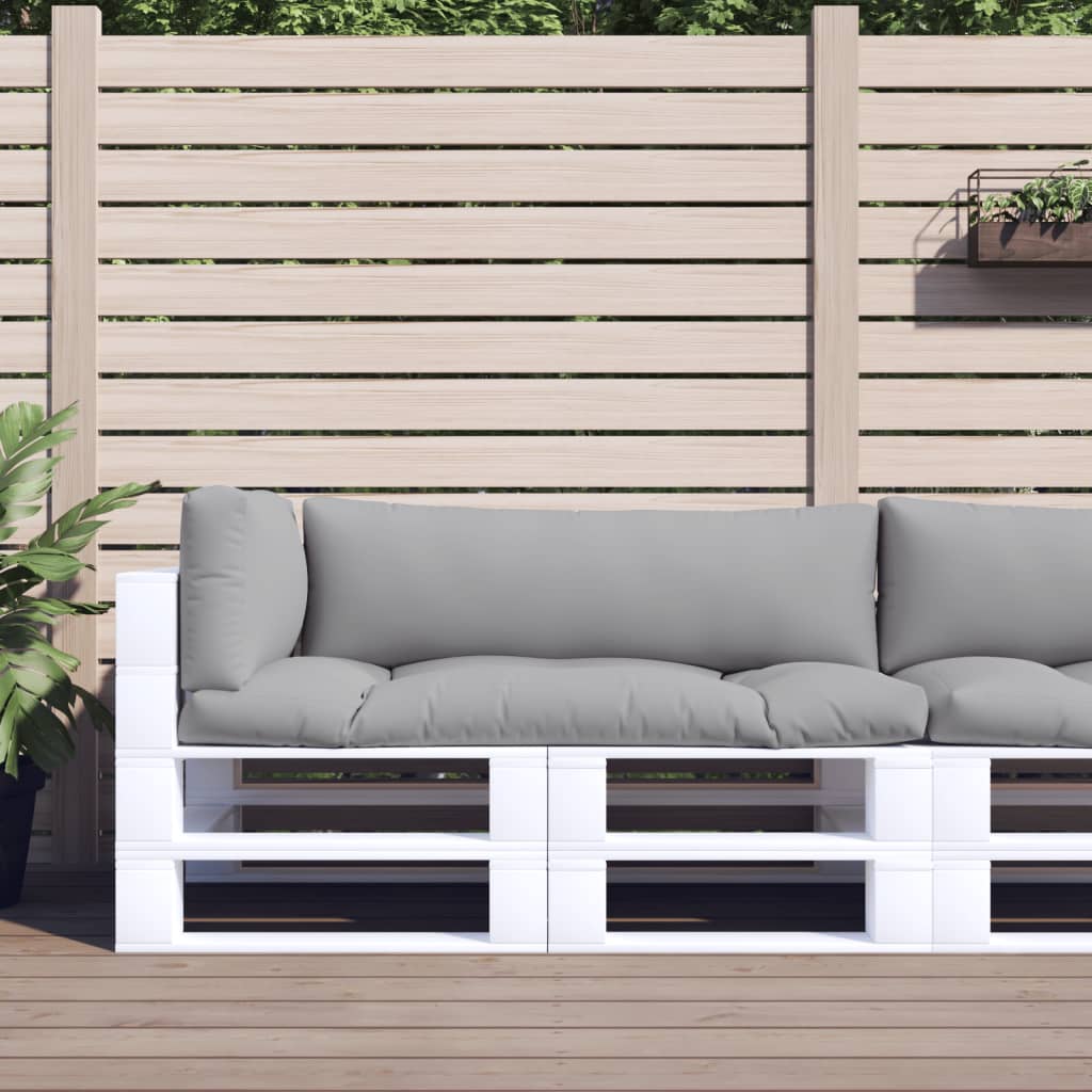 Set of three gray polyester cushions for pallet sofa, including seat, back, and side.
