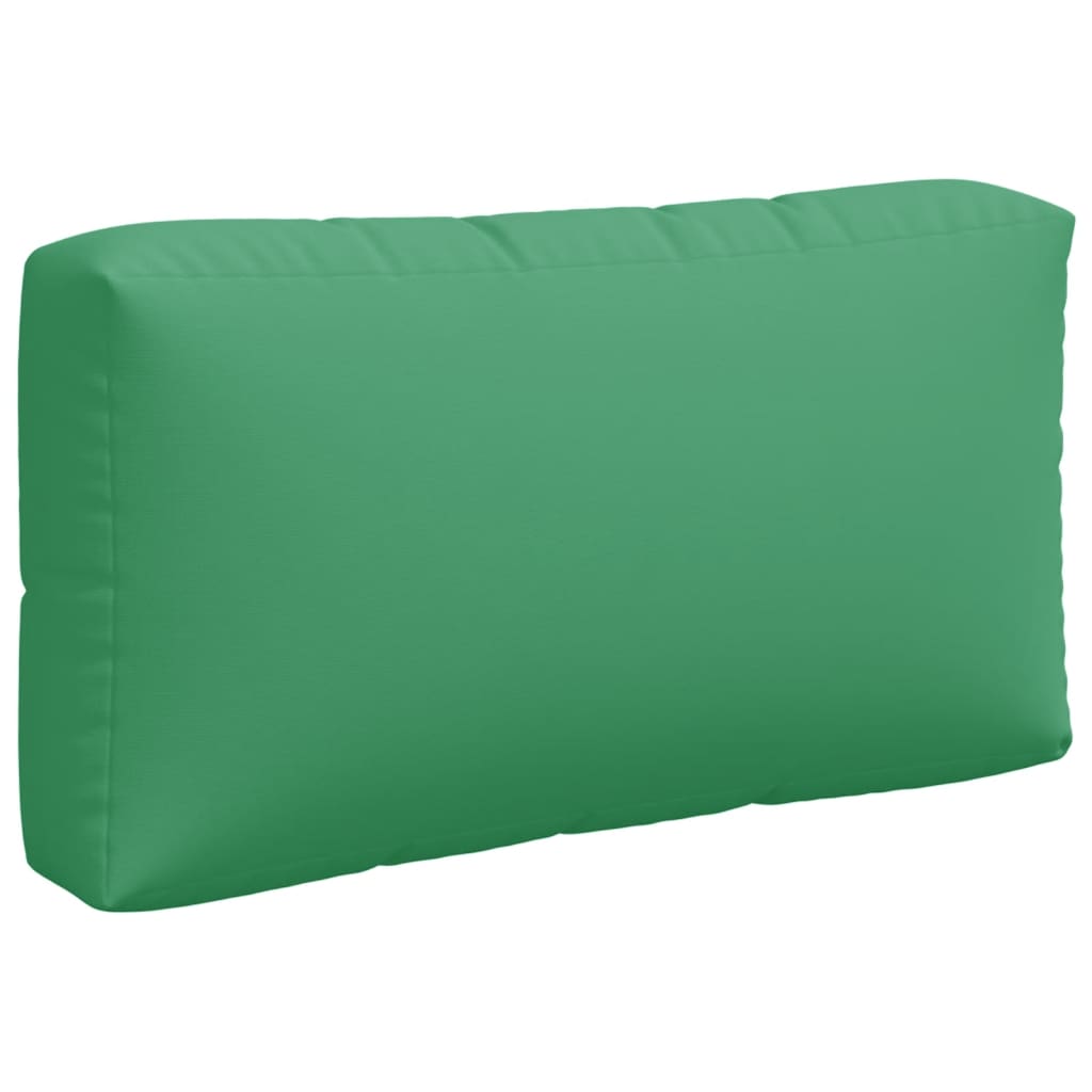 A set of three green polyester cushions for pallet furniture, including seat, back, and side pieces.