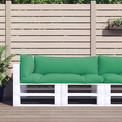 Three green polyester cushions for a pallet sofa, including seat, back, and side pieces.
