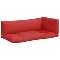 Red polyester pallet cushion set with three pieces: seat, back, and side.