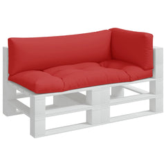 Red polyester cushion set for pallet sofa, including seat, back, and side pieces.