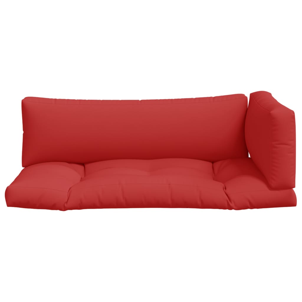 Red polyester pallet cushion set with three pieces: seat, back, and side.