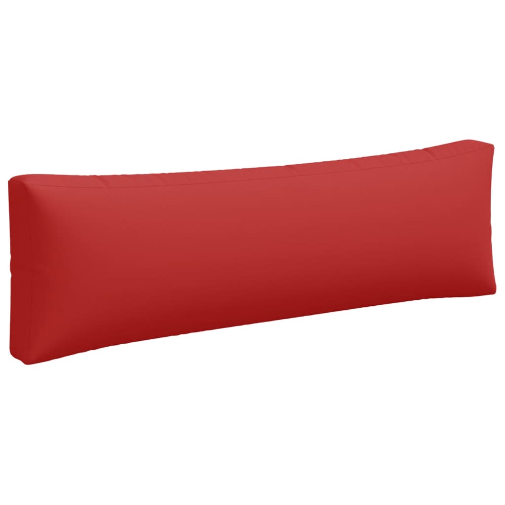 A set of three red polyester cushions for pallets, including seat, back, and side pieces.