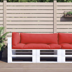 Three red polyester cushions for a pallet sofa, including seat, back, and side pieces.